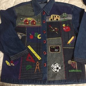 Keren Hart Medium Blue Jean Shirt Teacher Theme